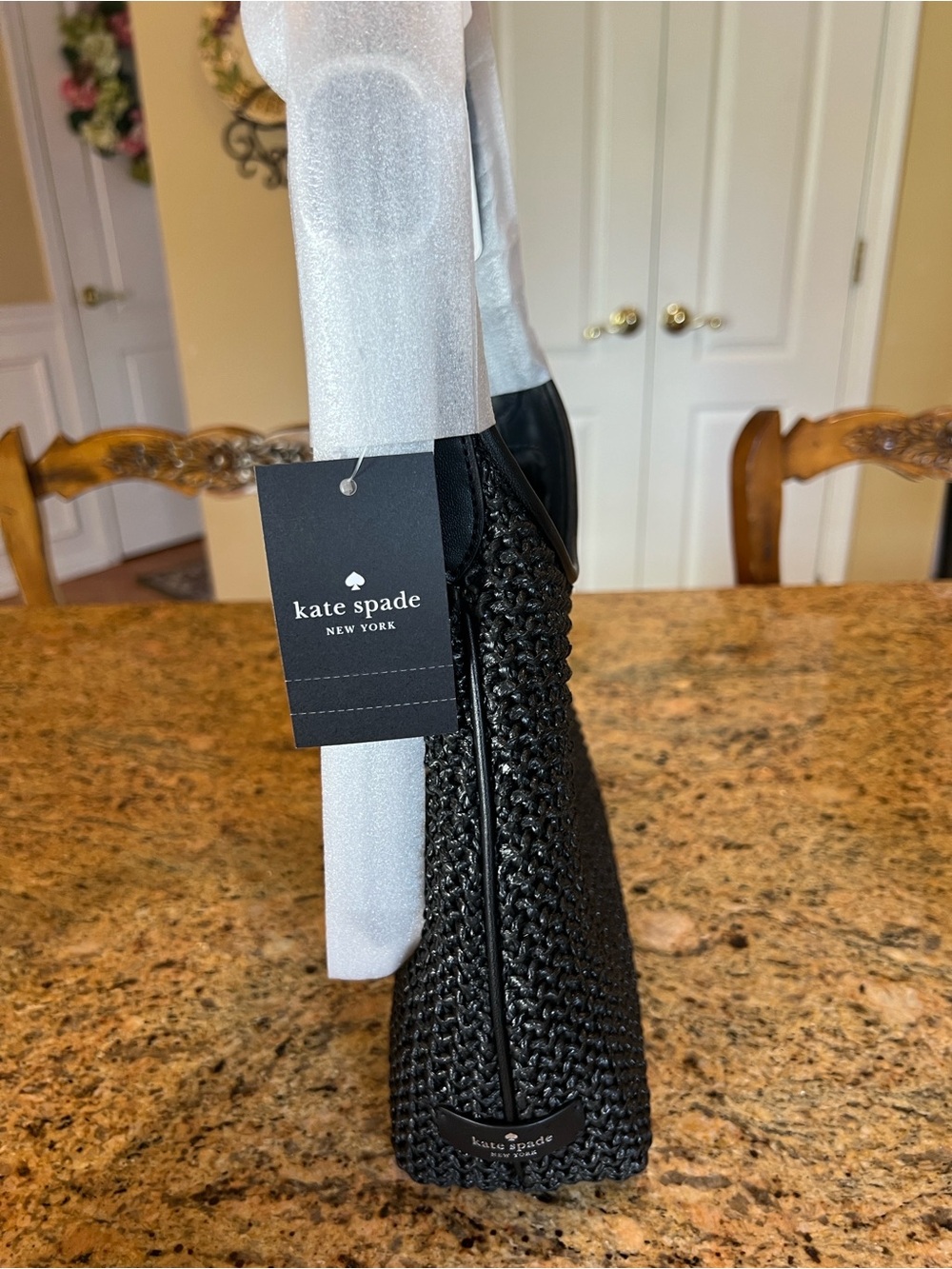 Kate Spade Black Straw Shoulder Bag - Picture 8 of 9